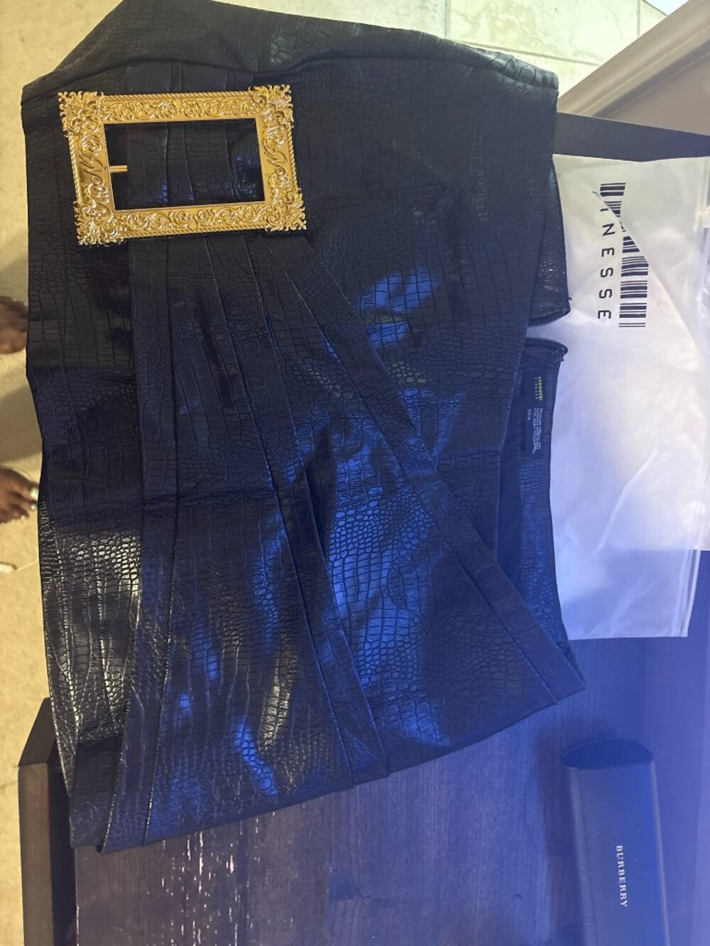 FINESSE Whitley Black Vegan Leather Croc Micro Mini Skirt XL NWT